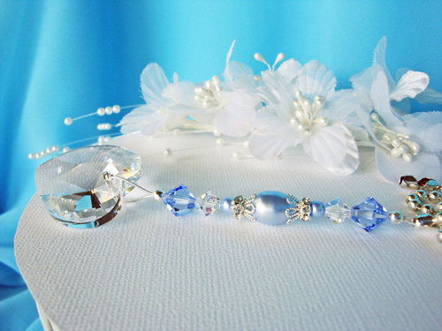 blue swarovski crystal and pearl fan pull chain