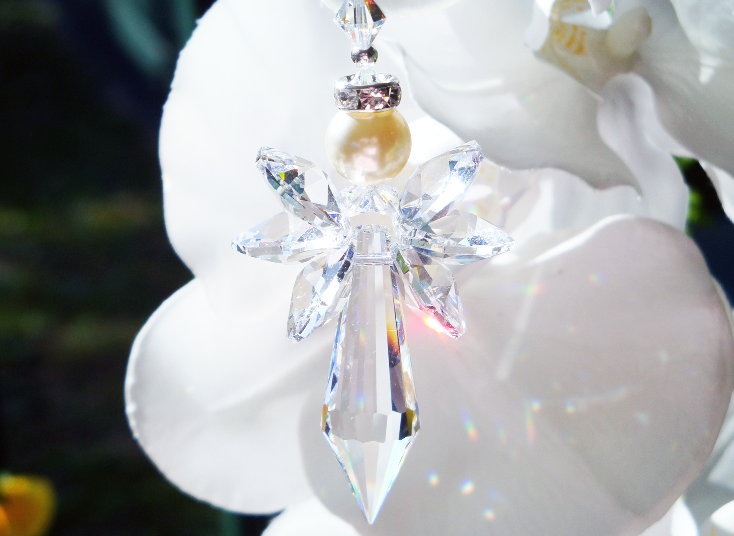 Swarovski Crystal and Pearl Angel Car Charm by Crystal Blue Designs