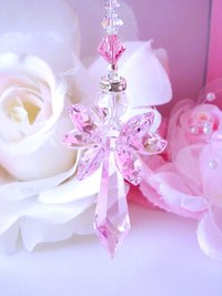 Crystal Angel Suncatcher, Rear View Mirror Car Charm, Pink Car Accessories, Angel Memorial Gift