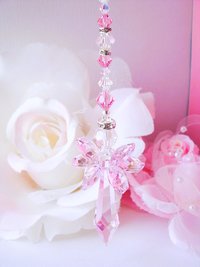 Crystal Angel Suncatcher, Rear View Mirror Car Charm, Pink Car Accessories, Angel Memorial Gift