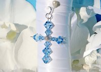 Something Blue Cross Bouquet Charm for Bride – Aquamarine Swarovski Crystal Wedding Keepsake
