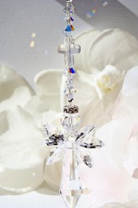 Angel with Cross Car Charm – Crystal Guardian Angel Rear View Mirror Suncatcher | Sympathy Gift 
