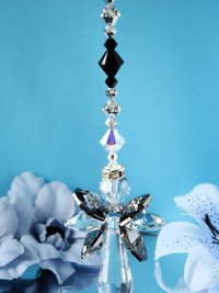Angel Rear View Mirror Charm, Black and Silver Crystal Car Charm, Guardian Angel for Car, Rearview Mirror