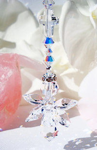 Crystal Angel with Cross Rear View Mirror Charm, Swarovski Crystals, Guardian Angel Car Charm, Angel Sympathy Gift
