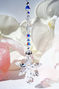 Crystal Angel with Cross Rear View Mirror Charm, Swarovski Crystals, Guardian Angel Car Charm, Angel Sympathy Gift