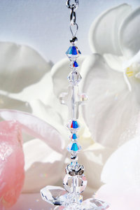 Crystal Angel with Cross Rear View Mirror Charm, Swarovski Crystals, Guardian Angel Car Charm, Angel Sympathy Gift
