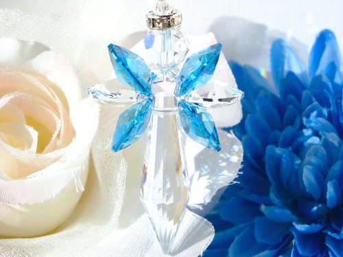 Crystal Angel Car Charm, Aqua Blue Angel Rearview Mirror Charm, Angel Memorial Gift