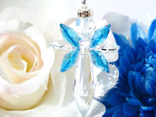 Crystal Angel Car Charm, Aqua Blue Angel Rearview Mirror Charm, Angel Memorial Gift