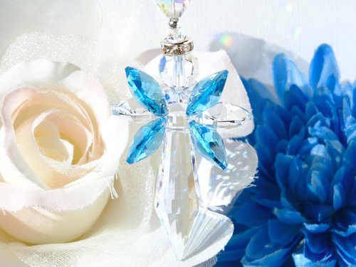 Crystal Angel Car Charm, Aqua Blue Angel Rearview Mirror Charm, Angel Memorial Gift