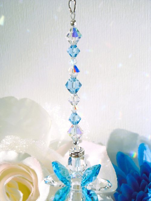 Crystal Angel Car Charm, Aqua Blue Angel Rearview Mirror Charm, Angel Memorial Gift