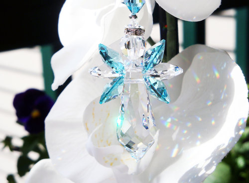 Crystal Angel Rear View Mirror Charm, Swarovski Crystal Angel Suncatcher for Car Rearview Mirror, Guardian Angel Memorial Gift