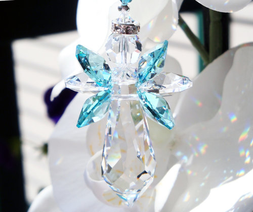 Crystal Angel Rear View Mirror Charm, Swarovski Crystal Angel Suncatcher for Car Rearview Mirror, Guardian Angel Memorial Gift