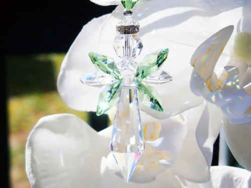 Guardian Angel Car Charm, Green Crystal Rear View Mirror Charm, Angel Memorial Gift