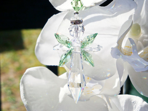 Crystal Angel Suncatcher, Green Guardian Angel Sun Catcher, Angel Memorial Gift, Swarovski Crystals