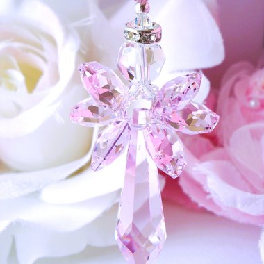 Crystal Angel Suncatcher, Swarovski Crystal Pink Guardian Angel, Nursery Decor, Angel Memorial Gift