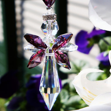 Crystal Angel Car Charm, Purple Guardian Angel Rearview Mirror Charm,, Angel Memorial Gift