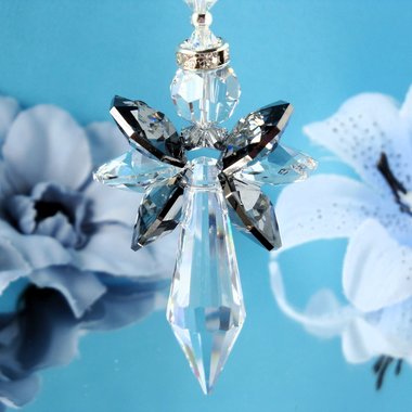 Angel Rear View Mirror Charm, Black and Silver Crystal Car Charm, Guardian Angel for Car, Rearview Mirror